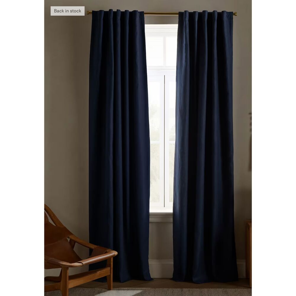 European Linen True Blackout Curtains (Pair) - NAVY 48x108